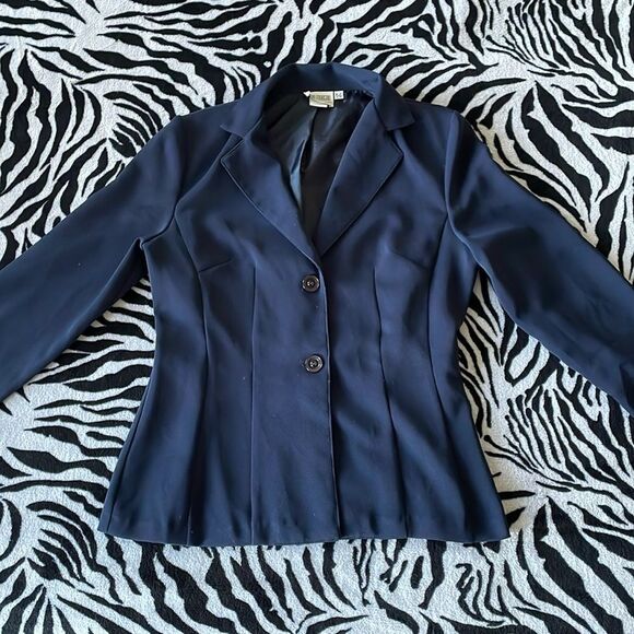 Vintage Karin Morgan two button up polyester women blue blazer jacket size 9/10 - Picture 2 of 15